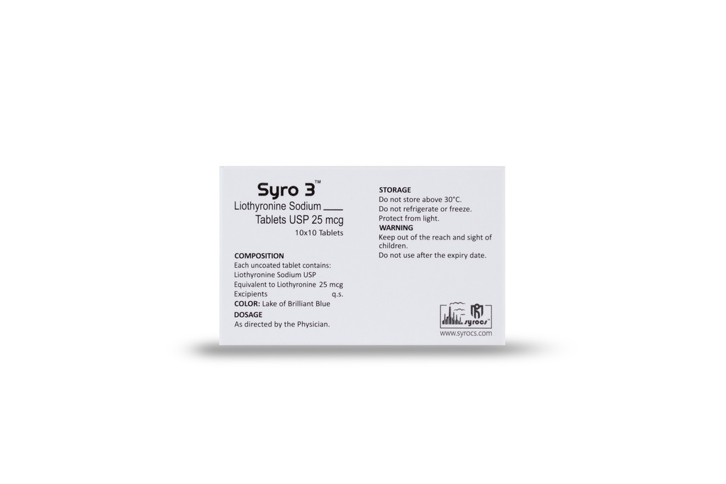 Liothyronine Sodium USP 25mcg (10x10 Tablets) (Syrocs)